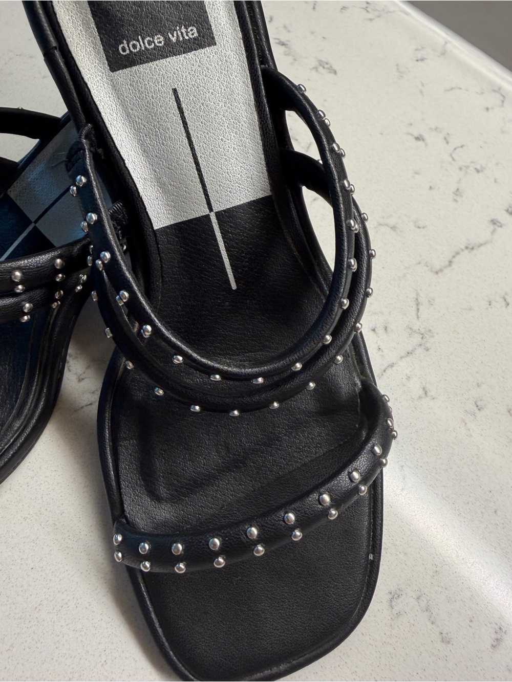 Dolce Vita Black Studded Triple-Strap Block Heel Slides - Picture 5 of 7